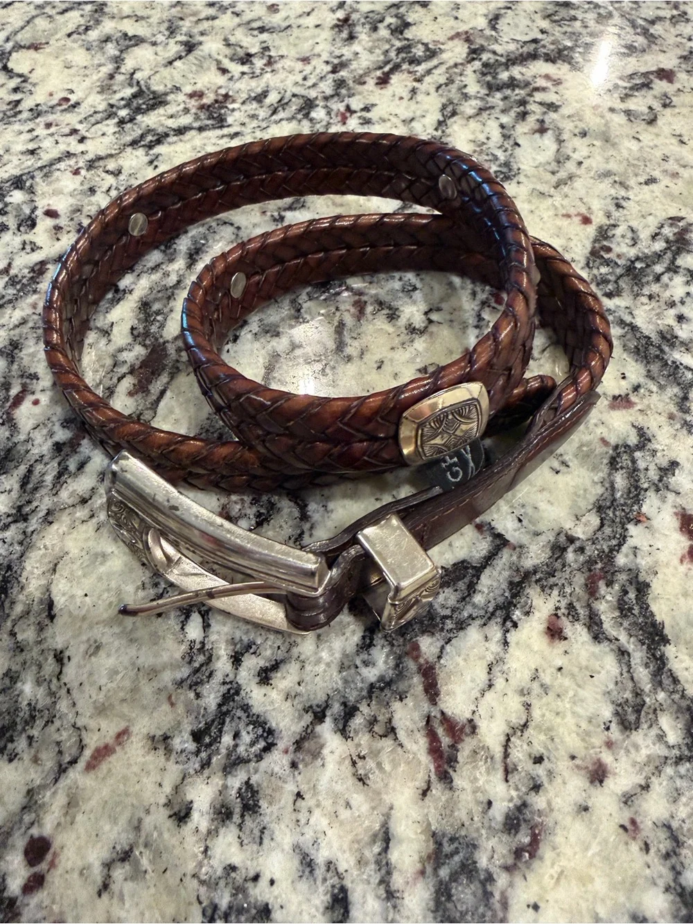 Brighton Braided Brown Leather Wrap Belt with Silver-Tone Buckle